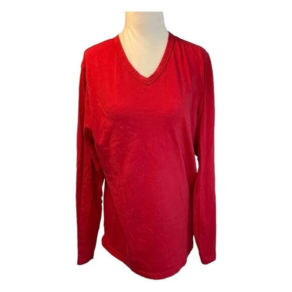 Buffalo David Bitton Basic Long Sleeve V-Neck Basic Tee Red Jersey Knit S - Picture 1 of 4